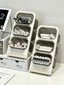 1pc 3-Tier Large Capacity Slanted Pen Holder, Dust-Proof Desktop Pen Rack, Stationery Storage Bin (Pens Not Included), With Slanted Compartments To Save Desk Space, Suitable For Desk, Office, Craft Room; Multi-Functional Learning Storage Box, Back To School Essential, Can Store Markers, Pencils, Pens, Painting Brushes - Multicolor - View 4