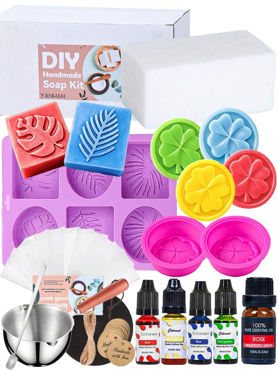 Handmade Soap Making Kit, 1000g White Soap Base With Complete Handmade Tools And Molds, Fragrance Oils And Pigments DIY Raw Material Set, Suitable For Beginners, DIY Handmade Supplies - Soap - View 1