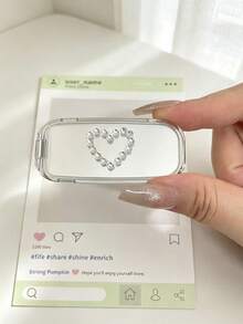 1件透明鏡面手機支架，附3D愛心蝴蝶結花朵娃娃，化妝鏡手機架，時尚背膠可折疊鏡面貼紙，橫向與縱向雙用便攜式桌面支架 - 彩色 - 查看 18