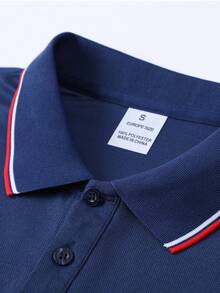 Men's Spring/Autumn Daily Commute Fashion Casual Minimalist Business Style Turn-Down Collar Long Sleeve Polo Shirt - Navy Blue - View 4