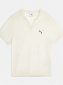 Puma Women's PRIME ESS Knit Polo W - Warm White Knit Collar Short Sleeve T-Shirt 63972287 - Beige - View 1