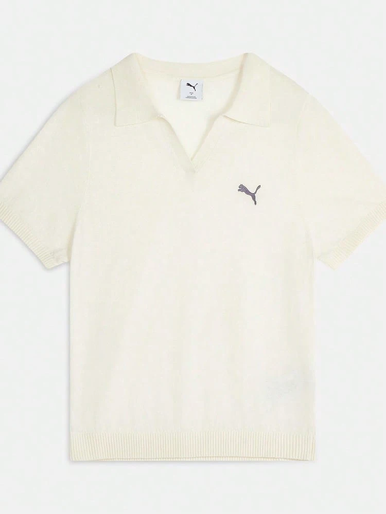 Puma Women's PRIME ESS Knit Polo W - Warm White Knit Collar Short Sleeve T-Shirt 63972287 - Beige - View 1