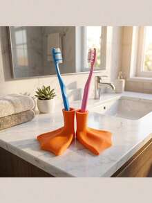 1 Pair Duck Foot Manual Toothbrush Holder, Cute Duck Foot Shaped Bathroom Multi-Function Storage Rack, Creative Duck Claw Design Toothbrush Holder, Toothbrush Holder, Multi-Function Drainage Storage Rack, Bathroom Storage Organizer Rack - Multicolor - View 5