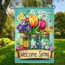 1pc Single-Sided Printed Garden Flag, Durable Polyester Material, No Flag Pole, 2D Flat Print, Spring Floral Garden Flag - A - View 4