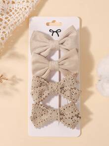 4pcs Fresh Style Children's Bow Hair Clips, Holiday Party Girls Ponytail Hair Accessories, Travel Style - Brown - View 3