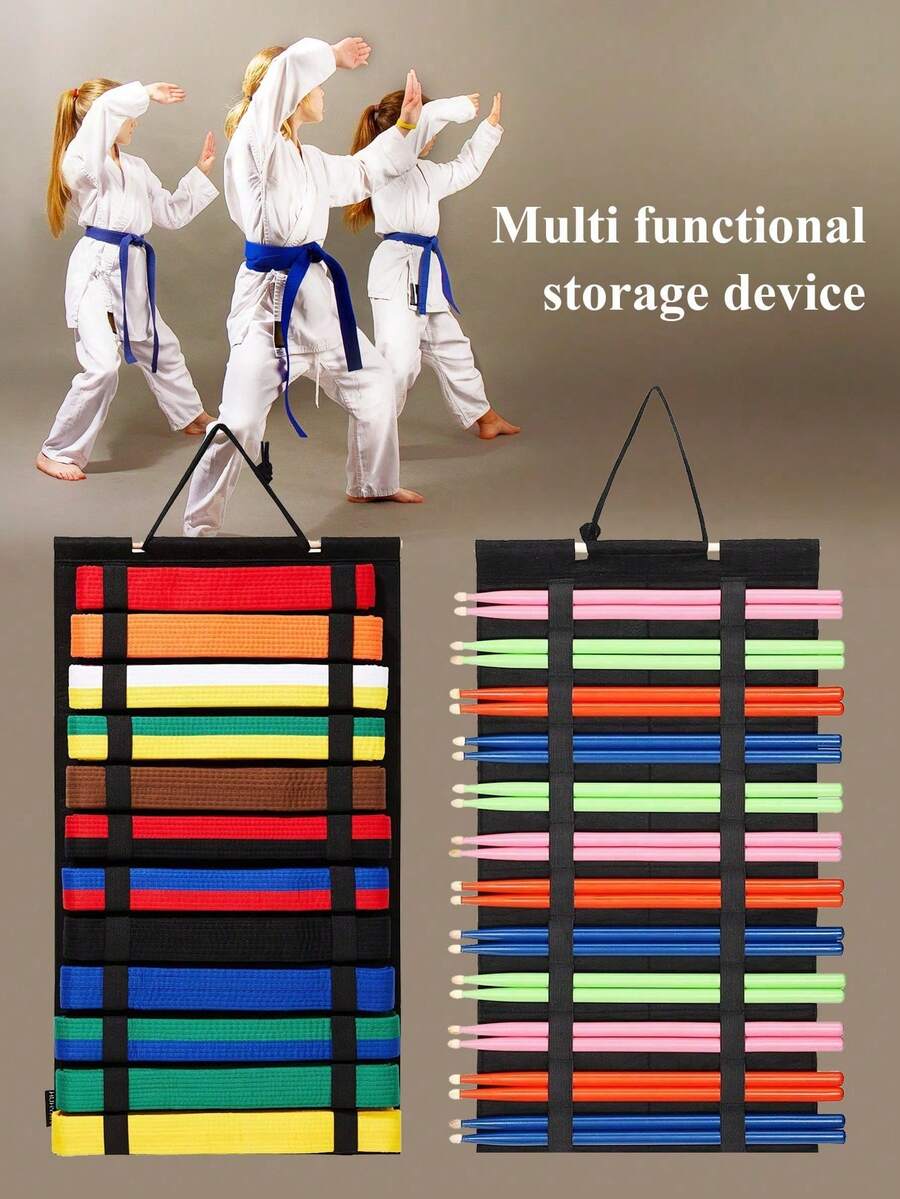 Wall-Mounted Martial Arts Belt Organizer, Portable Karate Belt Display Rack With Medal Hanging Bar, Lightweight Hanging Taekwondo Belt Display Stand, Suitable For Martial Arts Learners - Multicolor - View 1