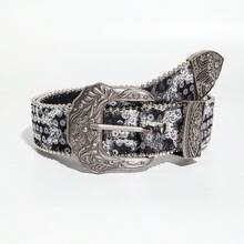 1件裝黑白西式雕花女款日常通勤腰帶 - 黑白 - 查看 7