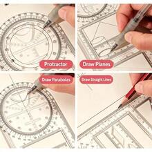 3PC Multifunctional Geometry Drawing Ruler, All In One Math Template With Protractor Kaleidoscope Curve, Transparent Straight Ruler For Middle High School Students - one-size - View 6