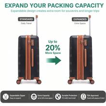 Expandable Hardshell Luggage Set 5 Piece, 22x14x9 Airline Approved Carry On, 20/24/28' Suitcase Set With TSA Lock, Spinner Wheel - Black - View 7