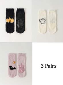 1/2/3/4 Paar Halloween Socken, Kürbis Muster Socken und Fledermaus Muster Damen Socken. Rutschfeste Bodensocken, Socken für den Innenbereich - Verschiedenfarbig - Übersicht 44