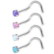 4PCS 20G Surgical Stainless Steel 2mm Opal Nose Screw L-Shaped Rings Studs Nose Piercing Stud Jewelry For Women Men - Silver - View 2