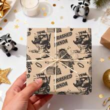 1 Roll - 58*23inch - Funny Raccoon- Drunk Trash Panda Gift Wrap On Natural Kraft Background - 1 Roll - 58*23inch - View 3