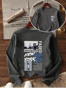 Tween Boy Graphic Print Crew Neck Long Sleeve T-Shirt, Autumn/Winter Top - Dark Grey - View 5