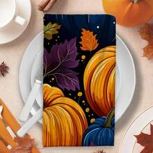 2/4/48pcs Autumn Series Deep Blue Contrast Pumpkin Pattern Printed Kitchen Towels - Ultra Soft, Highly Absorbent Polyester Tablecloths And Hand Towels, Perfect For Holiday Decor, Kitchen Decor, Party Decor. - Multicolor - View 7