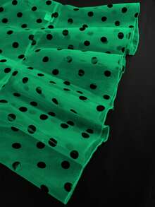 Plus Size Women's Green Polka Dot Print Tie-Front Mesh Top (No Bra Needed) Vacation - Green - View 9