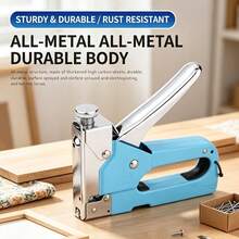 3-In-1 Manual Stapler Set, Heavy Duty Multi-Purpose Staple Gun, Jam-Free & , Adjustable Force, No Air Compressor Required, Ideal For Upholstery, Picture Frames, Banner Fabric, Woodworking, Furniture Repairs & DIY Craft Projects - Blue (+600 Pins) - View 4
