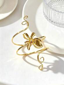 1pc Fashionable Elegant Minimalist Geometric Line Adjustable Flower Bracelet Arm Cuff, Suitable For Daily Wear, Banquet, Party, Gift For Friends - Armband - View 5