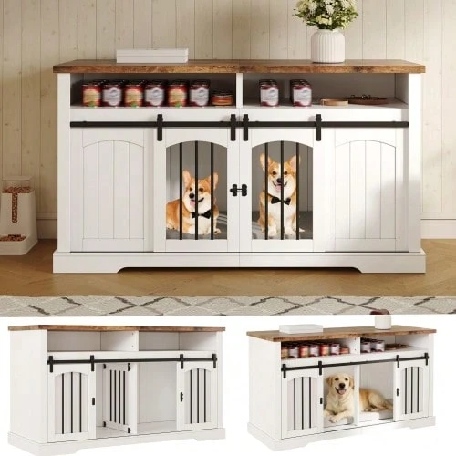 Dog Crate, Indoor Dog Crate Cabinet, With Sliding Door & Lock - 白色 - 查看 1