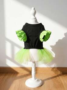 LUCKIE PAL 1pc Halloween Cute Bear Print Ruffle Sleeve Mesh Dress, Stylish Cute Ballet Style Camisole Tulle Dress, Fairy Layering Undershirt Tutu Skirt - Multicolor - View 6