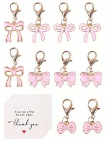 1/10Pcs/Set Pink Acrylic Bow Keychains With Gift Cards, Cute Decorative Pendants, Party Favors For Birthday Gender Reveal Wedding Bridal Shower, Ornament For Car Keys Coin Purse Halloween Decor Assorted Styles - A - View 3