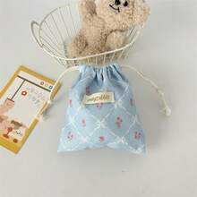 Round Dot Diamond Grid Bow Small Floral Drawstring Pouch, Perfect For Storing Travel Toiletries, And Can Also Be Used As A Decorative Gift Bag Suitable For Storing Lipstick, Accessories, Cosmetics, And Small Items - Multicolor - View 12