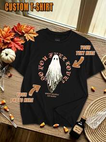 Men's Customizable Personalized T-Shirts, Lightweight,Soft, Polyester, High-Definition Photos (Friends/Pets/Company Logos).Independence Day,Halloween - Black - View 1
