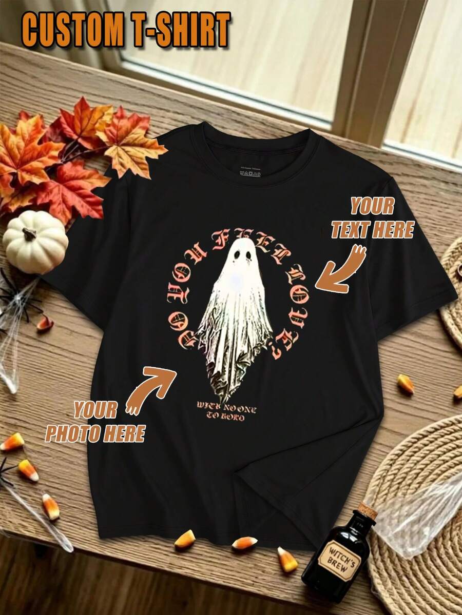 Men's Customizable Personalized T-Shirts, Lightweight,Soft, Polyester, High-Definition Photos (Friends/Pets/Company Logos).Independence Day,Halloween - Black - View 1