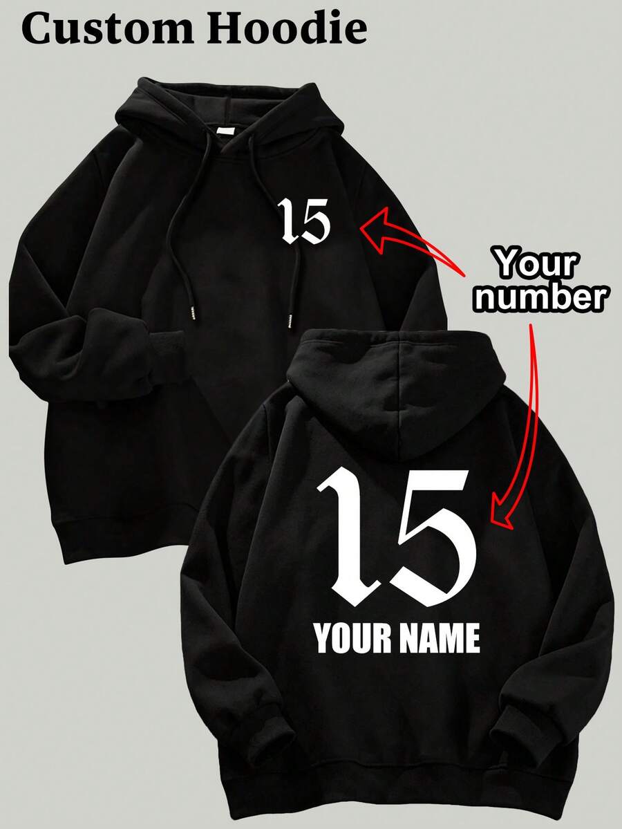 Custom Printed Men's Autumn Winter Black Hoodie, Custom Motivational Text & Names, Holiday Apparel For Couples & Anniversaries - Black - View 1