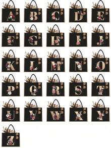 2 Stücke/Set Buchstabendruck Tragetasche, vielseitige tragbare bedruckte Handtasche, Leinenmaterial Blumenbuchstaben Handtasche, Geschenk für Frauen, Abschlussgeschenk, Vintage Leinen Tragetasche, geeignet für Hochzeit, Geburtstag, Strand, Urlaub und andere Anlässe; perfektes Geschenk für Frauen, Mutter, Lehrerin, Freundin, Brautjungfer; Tasche mit großer Kapazität, geeignet für Studenten und Schulanfang - Verschiedenfarbig - Übersicht 6