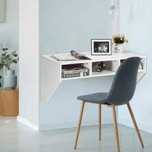 Wall Mounted Floating Computer Table Desk With Storage Shelve - White - View 7