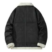 Men's Black Jacket, Lapel Design, Zipper Closure, Autumn/Winter Jacket Outerwear - Black - View 3