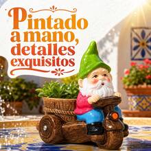 Maceta de cerámica con diseño de gnomo montado en motocicleta, maceta multifuncional pintada a mano para escritorio, balcón y decoración del hogar, estilo mediterráneo compacto - Multicolor - Ver 1