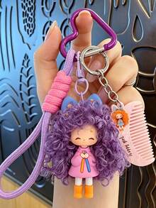 Curly Fluffy Girl Silicone Keychain, Cute Plush Doll Bag Pendant Car Key Charm, Mother's Day, Christmas, Graduation Gift For Friends And Family - Multicolor - View 13