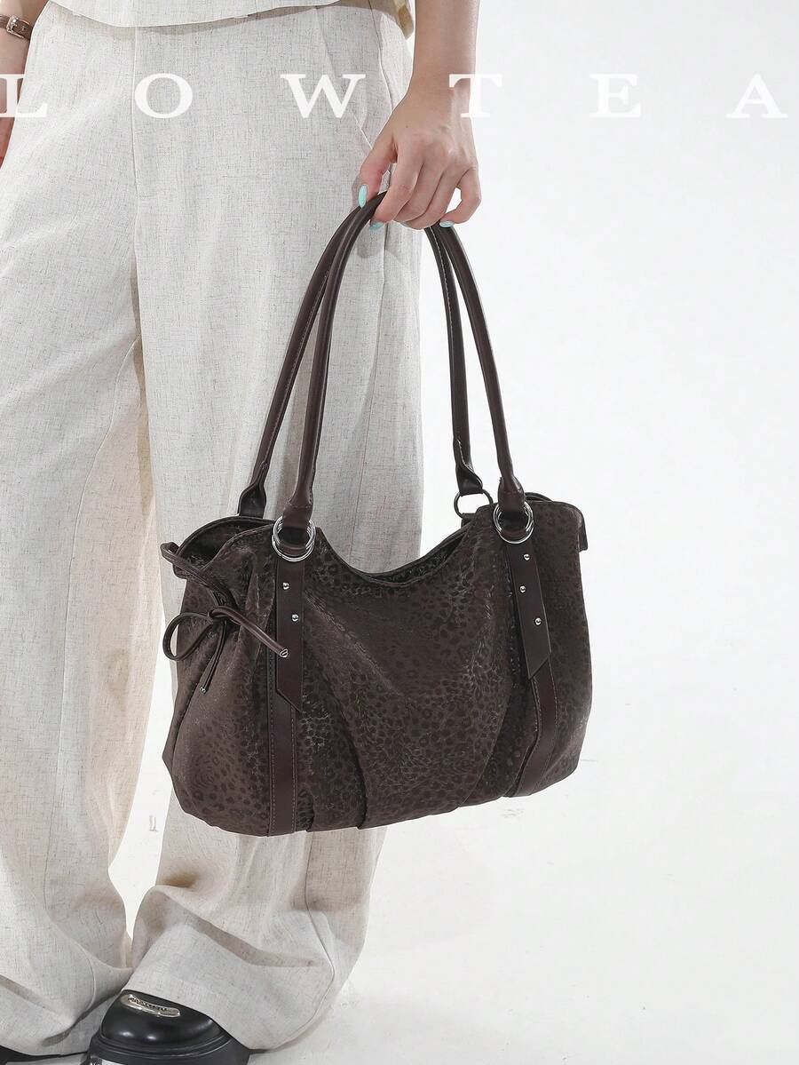 low tea 1 buah Tas Bahu Kulit PU Minimalis Bergaya Vintage dengan Gesper, Cocok untuk Bepergian, Berbelanja, dll.