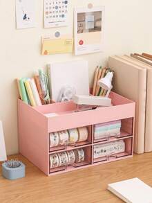 1pc Storage Box With Drawer, Desk Organizer For Pens, Stationery, Business Cards, Memo Pads, Paper Clips, Cosmetics And School Supplies, Back To School Gift - Multicolor - View 6