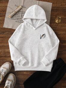 1pc Tween Boy Cool Owl Night Watcher Print Hooded Sweatshirt, Pure White Loose Casual Pullover Top For Spring And Autumn - White - View 4