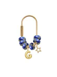 Blue Beaded Letter Keychain,Simple Brass Keychain Holder Clasp With Star Pendan,Fashion Bag Charms, Car Keychain,Gift For Women Girls Handbag Decor - Multicolor - View 24