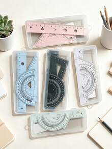 Multifunctional Geometric Ruler Set, Protractor, Triangle Ruler, Straight Ruler, Manual Measurement And Drawing Tools With Storage Box, 4 Colors Available: Pink, Mint Green, Light Blue, Taro Purple, For School, Woodworking, DIY, Teacher Gifts, Back To School Season - Multicolor - View 4