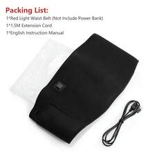 Hailicare Heated Red Light Belt With 3 Temperature Levels (45℃/55℃/65℃), USB Powered Heating Wrap For Waist, Abdomen, Back And Legs, Home & Office Use - Black - View 12
