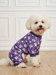 LUCKIE PAL 1pc Halloween Cute Goose Witch Ghost Print Pattern Cat Dog Polyester Four-Legged Pajamas, Elastic Soft Comfortable Warm Pet Cat Dog Suitable For Autumn Winter Indoor Outdoor - Multicolor - View 2