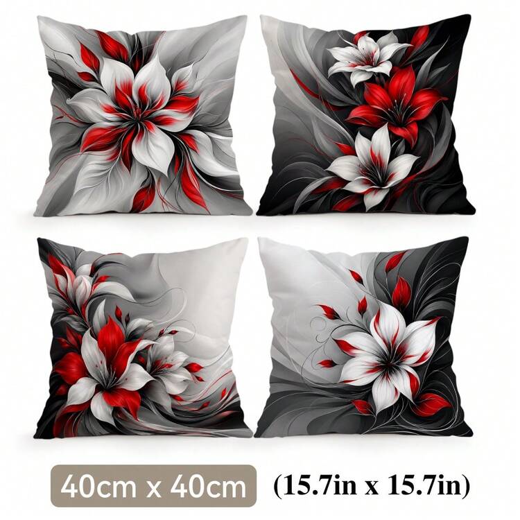 4pcs Abstract Floral Pattern Pillow Covers Without Inserts, Single-Sided Printed Pillow Covers, Suitable For Living Room, Bedroom, Home Decor, All-Season Pillow Covers - Multicolor - View 13
