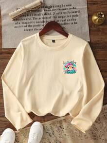 Tween Girls' Graphic Print Crew Neck Long Sleeve T-Shirt, Autumn/Winter Top - لون مشمشي - مشاهدة 7