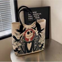 Disney Halloween-Themed Portable Vintage Cartoon Skeleton Jack And Sally Collage Print Handbag, Suitable For Girls And Women - Black - View 12