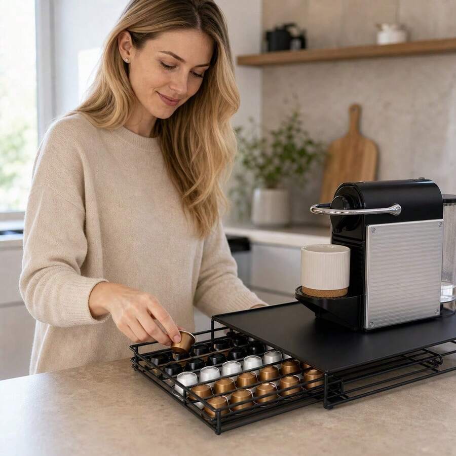 29x31x7.2cm Coffee Iron Coffee Capsule Holder, Sliding Drawer Coffee Pod Organizer, Random Color - Coffee Brown - View 1