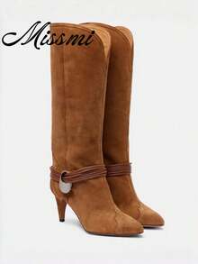 Autumn/Winter New High-Top Boots Thick Heel High Heel Women's Boots Plus Size - Brown - View 1
