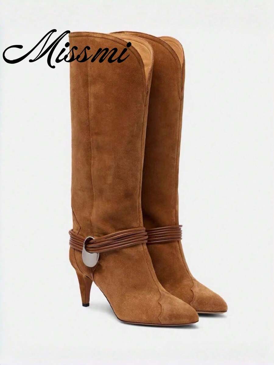 Autumn/Winter New High-Top Boots Thick Heel High Heel Women's Boots Plus Size - Brown - View 1
