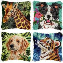 Latch Hook Kit For Adults & Beginners. Cute Animals: Tiger, Giraffe & Dog. Includes Mesh Base, Yarn & Hook. Finished Piece For Sofa, Bedroom, Living Room, Garden Or Office Decor. Great For Thanksgiving, Christmas & Birthday Gifts. 43x43cm/17in. - Animal - View 3