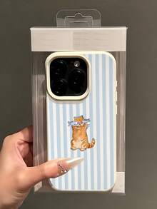 1pc White Matte Minimalist Lens Protection Orange Cat & Fish Pattern Phone Case, Personalized Compatible With Iphone 16 Pro Max/17/16/15/14 Plus/13/12/11/Air, Compatible With Samsung Series - Multicolor - View 3