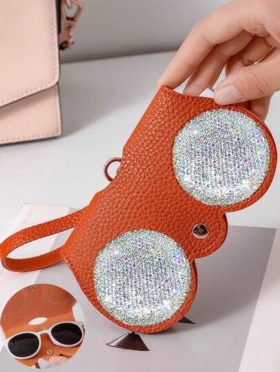 1pc Premium Shiny Artificial Rhinestone Fashion Glasses & Myopia Glasses Storage Bag, Portable Hanging Lanyard Eyewear Protective Pouch, Creative Gift