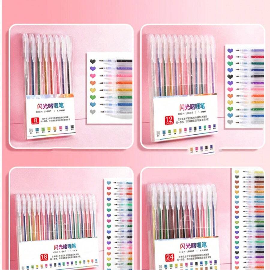 Glitter Gel Pens, Fluorescent Marker Pens For Students, Planner, Glittery Sparkly Quicksand Pearlescent Colorful Neutral Pens
